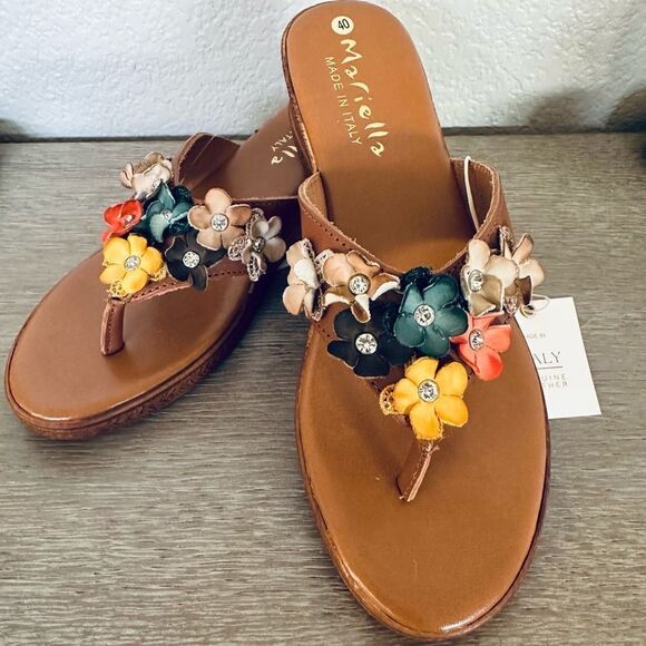 Mariella Italian Leather Multi Floral Sandals Shoes - Picture 3 of 6